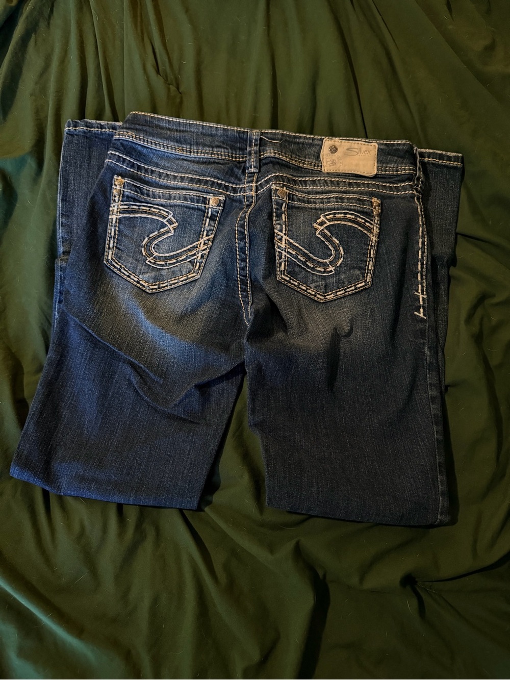 Silver Jeans Dark Blue Bootcut Jeans with White Contrast Stitching
